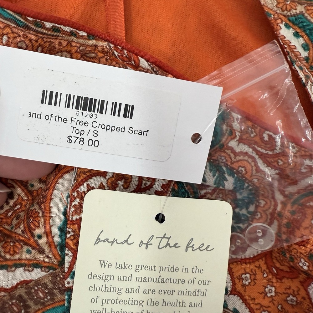 NWT Band of The Free Women's S Adella Orange Paisley Handkerchief Crop Top - Picture 9 of 16